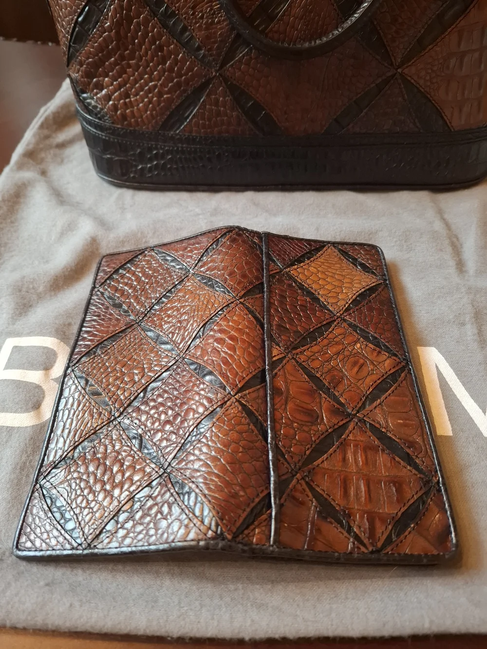 Rare Brahmin Brown & Black Croc-Embossed Satchel with Matching Wallet